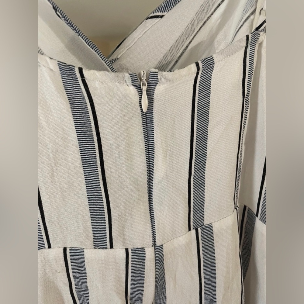 Euro Summer Blue White Striped Midi Dress Spaghetti Strap Faux Wrap Beach Coasta - Picture 3 of 3